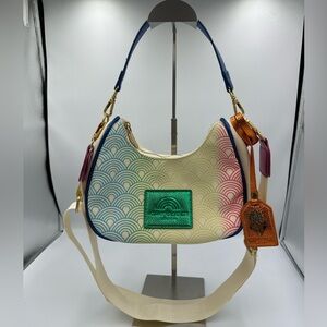 Kurt Geiger London Rainbow Wave Print Shoulder Bag Crossbody Multicolor Canvas